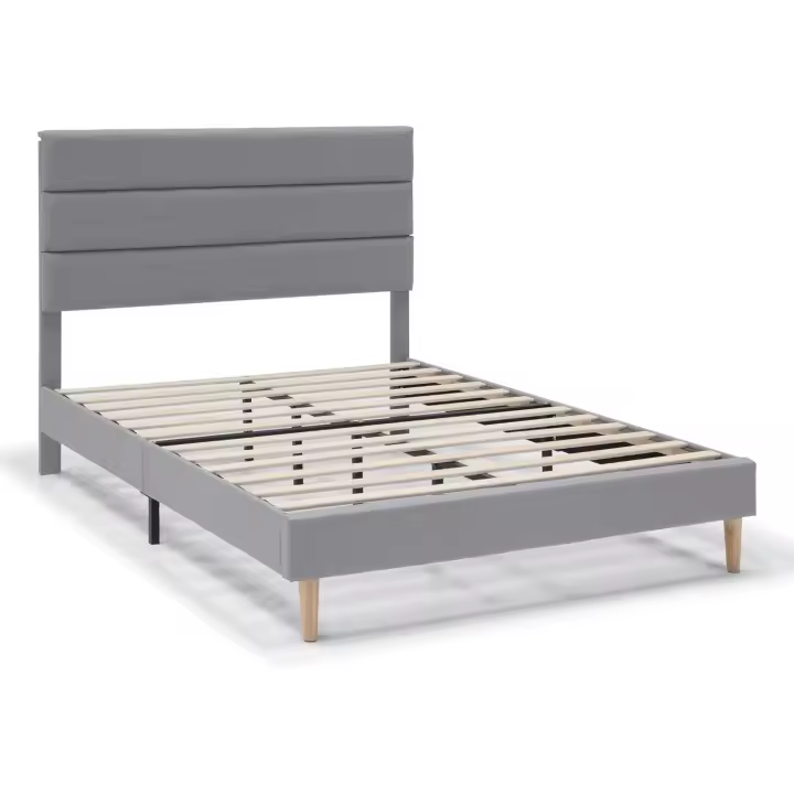 Estructura de cama tapizada Aroma de 30 cm, Base para colchón, Somier de láminas de madera, Montaje sencillo, 90x190 cm, Gris claro - 1