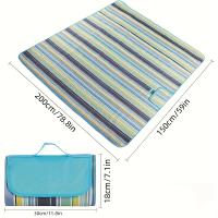 1 paquete de manta de picnic al aire libre extra grande de 20 cm x 15 cm y estera de playa - Portátil impermeable a prueba de arena con respaldo de piel sintética de ante, diseño de rayas azules y blancas para acampar, senderismo, festivales, esencial par - details 0