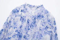 TRAFZA-Blusa informal con estampado Floral para mujer, camisa de manga larga con volantes y botonadura única, decoración con cordones, Primavera - details 5
