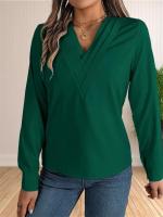 Blusa elegante de oficina de negocios para mujer, camisas elegantes de manga larga con cuello en V en capas, Tops de trabajo 2024 - details 16
