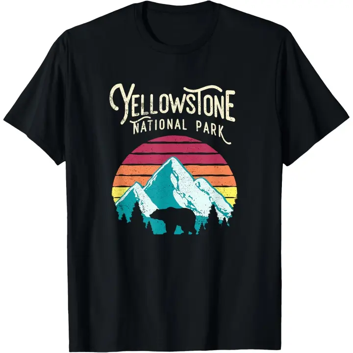 Camiseta vintage para hombre, camiseta con diseño de oso de montaña del Parque Nacional Yellowstone WY - 1