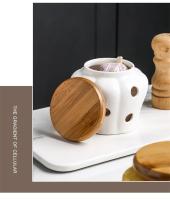 Tarro hueco de cerámica para almacenar ajo con tapa, forma de calabaza, tarro para almacenar ajo, jengibre y guindilla, pantalla de vela - details 3