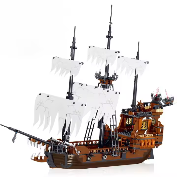 Juego de bloques de construcción de juguete, kit de modelo de ladrillo de tamaño regular de barco pirata, construcción creativa de construcción de barcos, regalo de cumpleaños de Navidad para adultos, adolescentes, niños, niños y niñas, 8+ 1182 piezas - 1