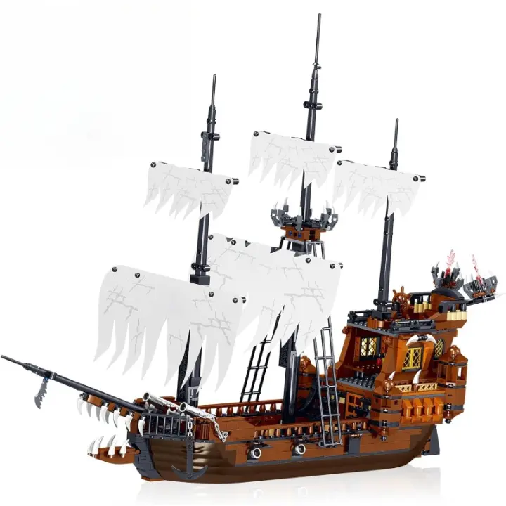 Juego de bloques de construcción de juguete, kit de modelo de ladrillo de tamaño regular de barco pirata, construcción creativa de construcción de barcos, regalo de cumpleaños de Navidad para adultos, adolescentes, niños, niños y niñas, 8+ 1182 piezas - 1