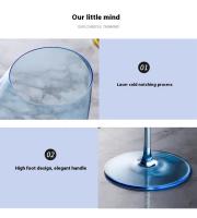 Juego de vasos rosas franceses, copa de cristal con boca incisa, fondo cóncavo, copa de vino y champán, color azul - details 23