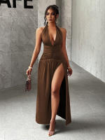 Vestido de mujer con calzoncillos cuello v cintura baja y falda larga - details 4