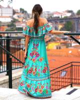 Vestido Largo para Mujer Verano 2025 Escote Palabra de Honor con Estampado de Flores Rojas - details 24
