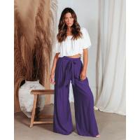 Pantalones elegantes de pierna ancha y cintura alta para mujer, clásicos de verano en color morado - details 3