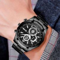 Reloj de cuarzo con banda de acero para negocios, WOKAI de lujo de alta calidad, dorado, con calendario deportivo, resistente al agua, retro - details 2