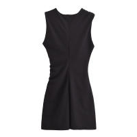 Mini vestido elegante de verano con cuello redondo y sin mangas, decoración informal plisada, vestidos cortos en la espalda para mujer - details 3