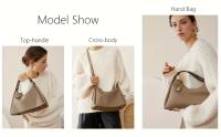 Elegante bolso de mujer de cuero genuino con correa de hombro ajustable y cierre de cremallera - Resistente a la decoloración, varios colores (gris oscuro/gris/blanco/negro) para desplazamientos y uso diario, bolso de cuero, accesorio elegante, bolso resi - details 6