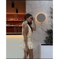 BUNO-Minivestido elegante de gasa con volantes lisos para mujer, minivestido Halter a la moda sin mangas y espalda descubierta, vestidos ajustados de cintura alta, batas de playa para mujer - details 6