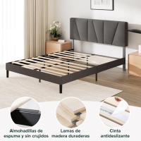 Cama Maya 150x190cm Altura de 30cm Somier con cabeza Somier de láminas de madera Gris Oscuro - details 2