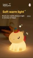 Luz LED nocturna de silicona con forma de unicornio para niños, recargable por USB, decoración de dormitorio de animales de dibujos animados, lámpara de noche táctil para regalos - details 2
