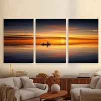 Pintura en Lienzo de Paisaje de Sol de Playa y Bosque de Niebla de DHROOM Set de 3 Piezas Decoración Moderna para Sala de Estar del Hogar con Poster de Arte de Pared - details 4
