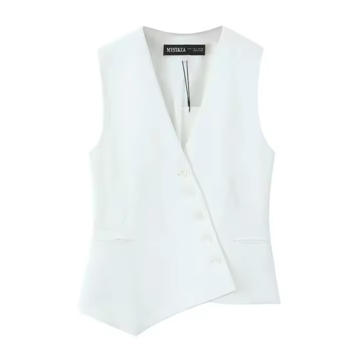 2025 nueva ropa casual para mujer diseño elegante retro serie de chaleco asimétrico europeo y americano - 1