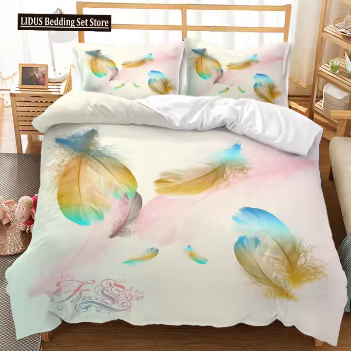 Juego de Fundas de Edredón de Plumas 3D Ropa de Cama Decorativa de Pájaros para Niños, Niñas, Adolescentes Juego de Cama de Poliéster en Tamaño de Rey - 1