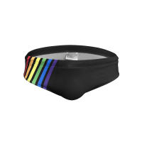 Jessborn calzoncillos de baño para hombre, traje de baño profesional a rayas de arcoíris, a la moda, para la playa - details 4