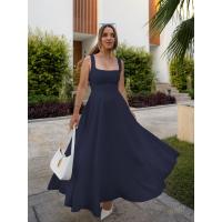 Primavera y verano nuevo vestido halter sin mangas con cuello cuadrado de color sólido - details 41