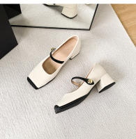 Zapatos Mary Jane franceses de punta cuadrada, individuales, boca ligera, tacón grueso, para mujer, combinación de colores. - details 38