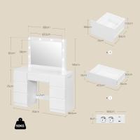 Espejo y Luz LED, Mesa Con 7 Cajones Almacenamiento y Enchufes USB-A y USB-C, Blanco - details 7