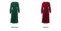 Vestidos largos informales para mujer, Vestido de manga larga con cuello en V y cintura alta, rojo burdeos S - details 3