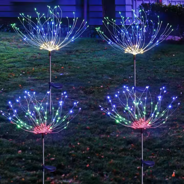 Luces de Fuegos Artificiales Alimentadas por Energía Solar Paquete de 4 Impermeables Control de Luz - 1