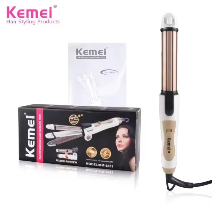 Peluquería Eléctrica Kemei Hierro de Alisa 3en1 para Rizos y Liso Enchufe Estándar Europeo - 1