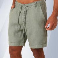 Pantalones cortos de playa de algodón y lino para hombre, pantalones cortos sueltos de verano de moda sólida para hombre - details 6