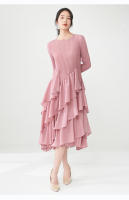 Vestido de primavera Miyake para mujer, aspecto sofisticado, cintura delgada, con bordes con volantes y mangas largas con elegancia. - details 17