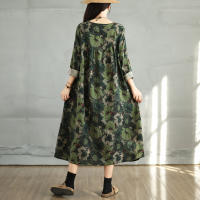 Vestido Floral de Algodón Vintage Moda Casual para Mujeres Primavera Otoño - details 28