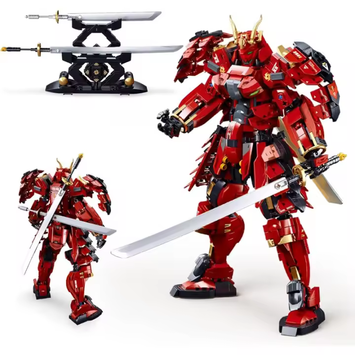 Juego de bloques de construcción de mecha samurái japonés, arma de doble espada, juego de juguetes modelo samurái japonés, hombres adultos, niños jóvenes 8+, 923 piezas - 1