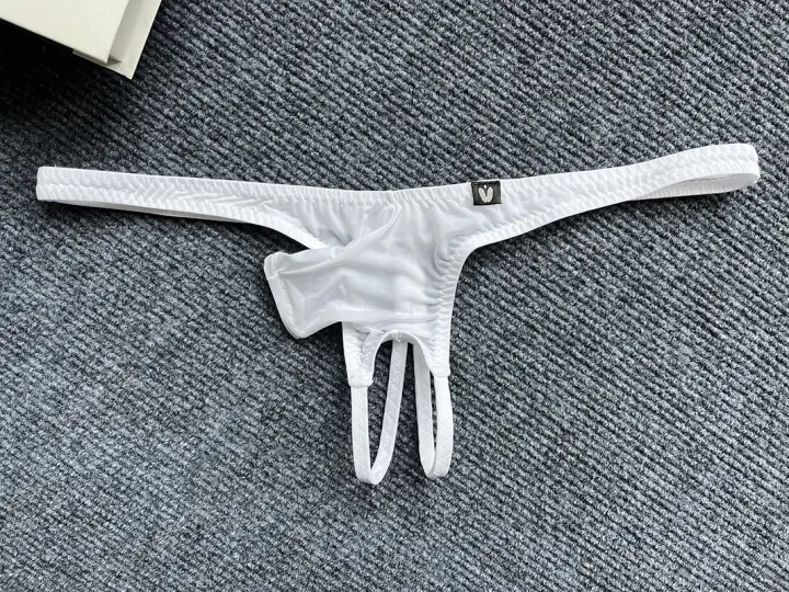 Tanga con pene abierto para hombre, bragas eróticas, ropa interior con funda Jj, calzoncillos con espalda en T, bragas con agujeros para pene, tangas con trasero desnudo Gay, lencería - 1
