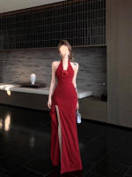 Vestido de alto estilo francés puro deseo picante Collar rojo colgante, ajuste delgado, efecto adelgazante, detachable con flores - details 1