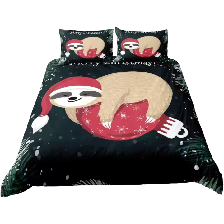 Juego de funda nórdica de perezoso para niños, tamaño Queen King, bonito diseño de animales, funda de edredón de poliéster, ramas, tema de invierno para niños y niñas - 1