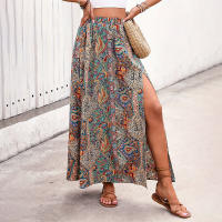 ABINGOO Mujer Bohemio Maxi Falda Verano Cintura Alta Elástica Playa Impreso Maxi Falda A-Line Casual Larga Falda con Ranura - details 2