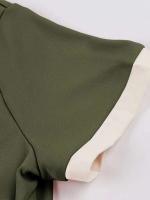 Vestido de Parche de Dos Tonos Vintage con Cuello de Lazo Manga Corta de Verano - details 24