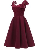 Vestido Retro para Mujer 2024 Cuello en V Sexy Encaje, Manga Corta con Volantes, Cintura Ajustada, Estilo de Fiesta de Swing - details 2