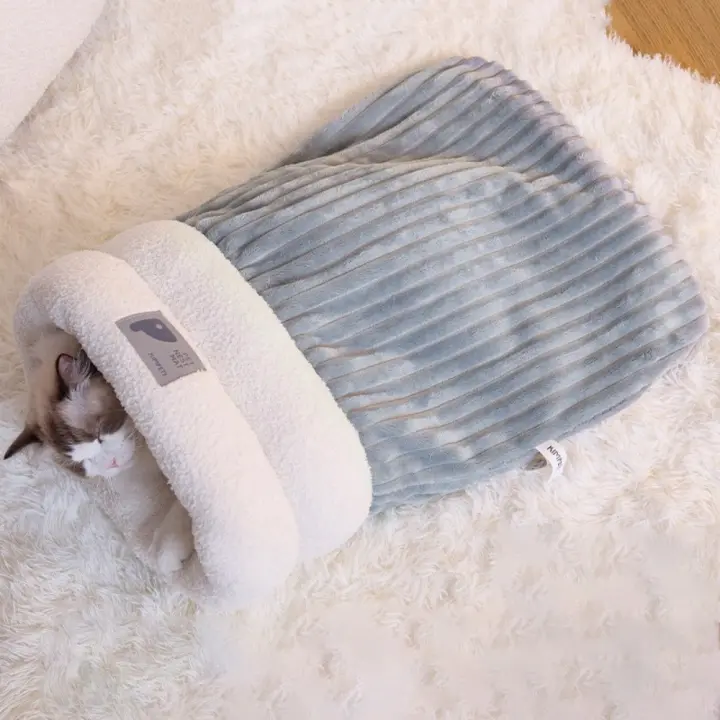 Saco de dormir grueso para gato, nido de lana de cordero semicerrado, suave y cómodo, edredón de bolsillo para mascotas, cama de otoño - 1