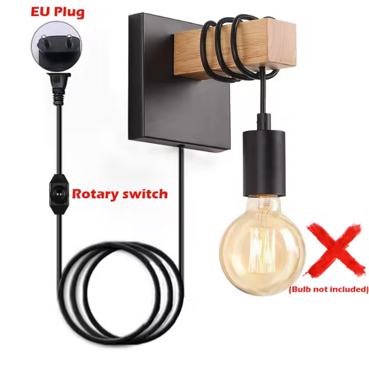 RXUNS Luz de Pared Montada de Madera Sustituto de Lámpara de Pared con Base E26/E27 - 1