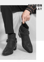 Moda para hombre Botas de cuero británicas con aumento de altura Negocios Retro Cremallera Locomotora Botas de tacón alto - details 8
