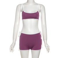 BUNO-Conjunto informal de 2 piezas para mujer, chándal, camisola con ribete blanco + pantalón corto de vendaje lateral, ropa de calle deportiva elástica a juego - details 8