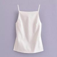 Camisola Sin Espalda con Cordones Lisos a la Moda para Mujer Top Elegante Vintage con Cuello Cuadrado y Tirantes Finos - details 2