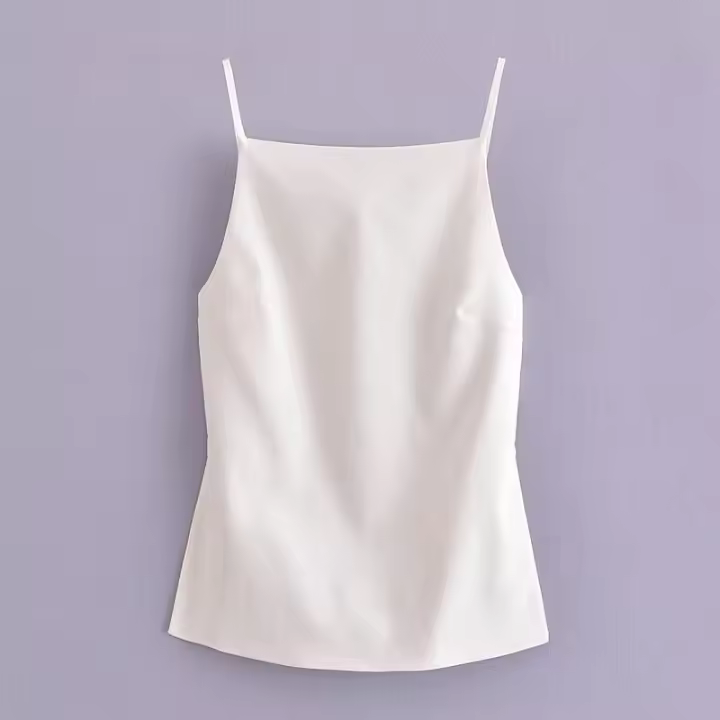 Camisola Sin Espalda con Cordones Lisos a la Moda para Mujer Top Elegante Vintage con Cuello Cuadrado y Tirantes Finos - 1