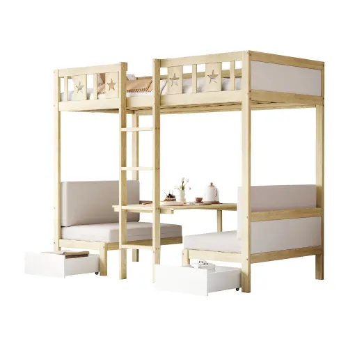Cama de Alma de Madera 200*90 cm 2 en 1 Cama-Escritorio Autoconstruida, Tres Cajones Grandes - 1