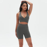 Conjunto deportivo Top deportivo transpirable, secado rápido, cuello en V, tejido de nailon - details 9