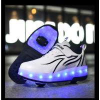 YUNICUS Led Light Boys Girls Shoe USB Charging Black Two Wheels Luminous Sneakers Roller Skate Shoes for Children Kids Led Shoes - details 16