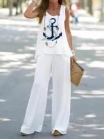 Conjunto de 2 piezas para mujer, tops y pantalones estampados, chaleco elegante, pantalones de verano - details 2