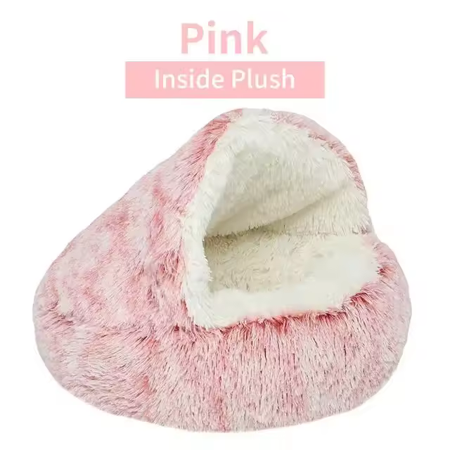 Cama de felpa suave con funda para mascotas, colchón redondo para gatos y perros, cueva cálida para dormir 2 en 1 para perros pequeños - 1