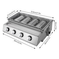 Parrilla de Gas comercial portátil, parrilla de barbacoa sin humo, 4 quemadores, exterior e interior, parrilla de barbacoa con red de parrilla extraíble - details 1